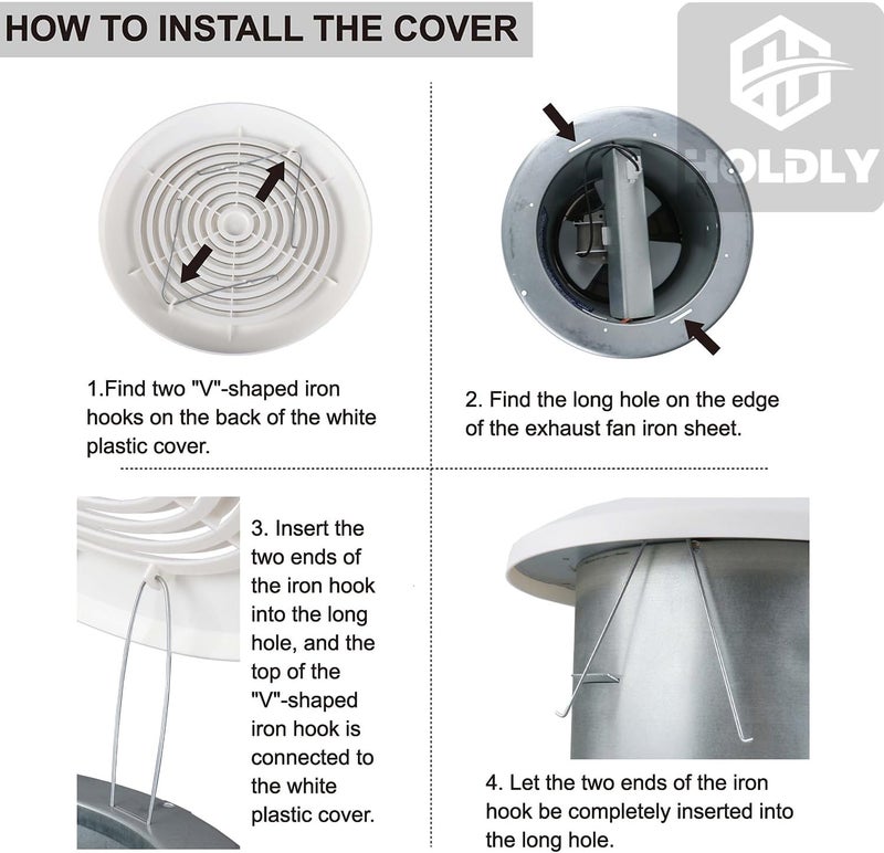 Holdly V2262-50 7 Inch Bathroom Exhaust Fan, 50 CFM, 1.0 Sones, 7" Ceiling Exhaust Fan, for 8 Inch Diameter Rough-in Opening, Ideal Ventilation for Bathroom, Laundry Room, Mobile Home, Kitchen & Garage - Image 4